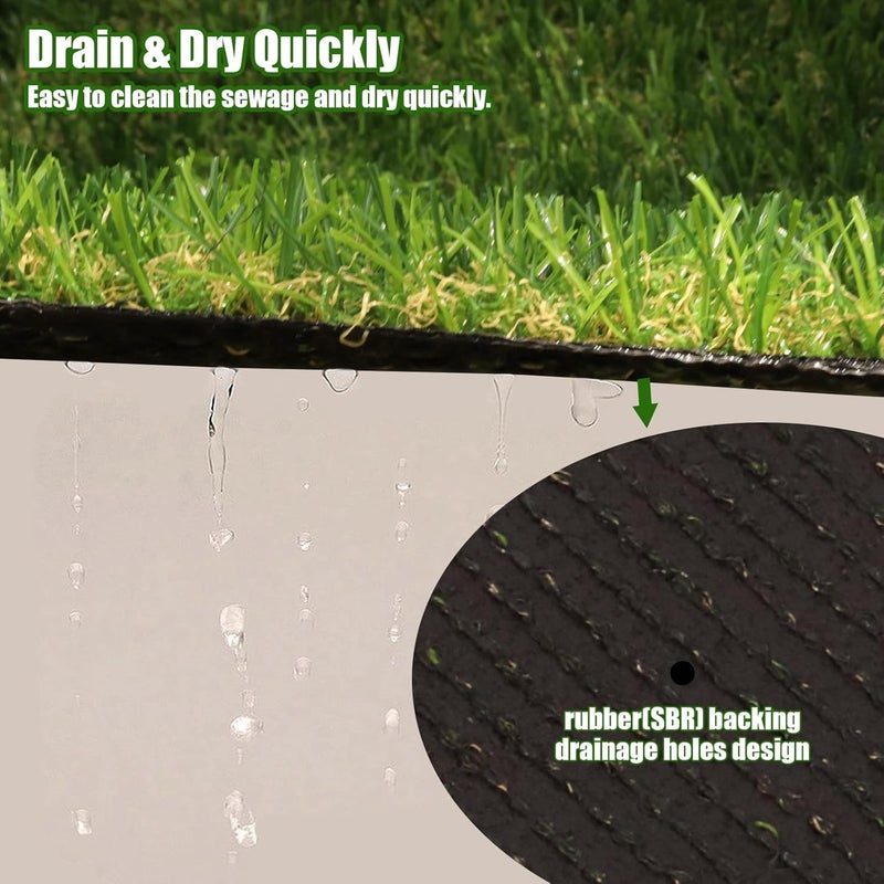 Heyroll Realistic Artificial Turf Grass, 3 FT X 10 FT Artificial Synthetic Fake Grass, 20MM Green Turf Rug Pet Dogs Lawn Mat with Drainage Holes for Indoor Outdoor Patio Garden Landscape/Custom Size - Image 4